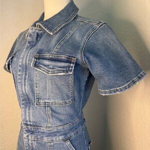 Good American Light Blue Denim Short Sleeve Overalls